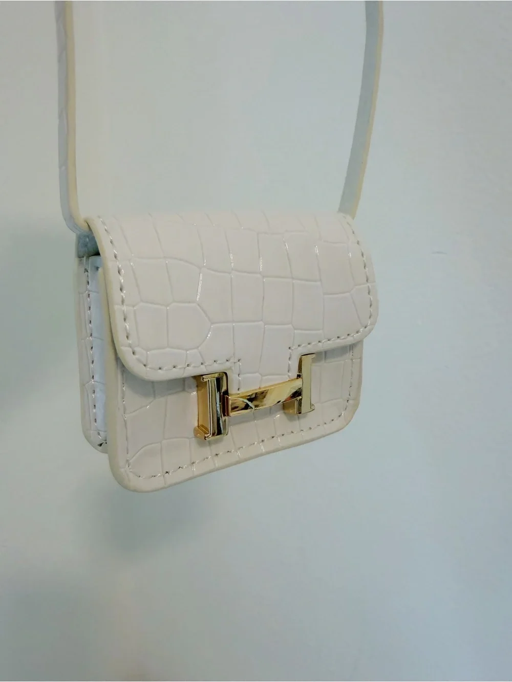 Mini Ivory Croc Embossed Bag Charm